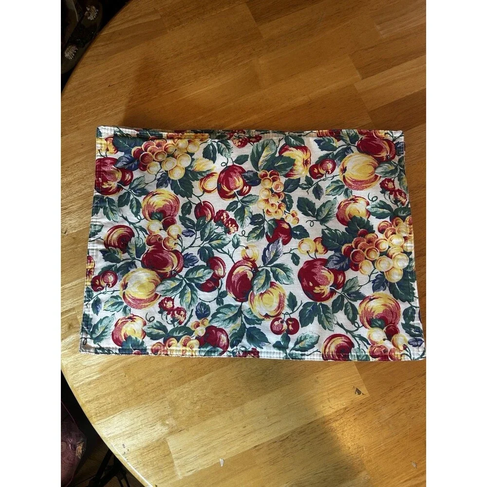 Vintage Fruit Print Reversible Placemats Set of 4 Farmhouse Kitchen Table Decor